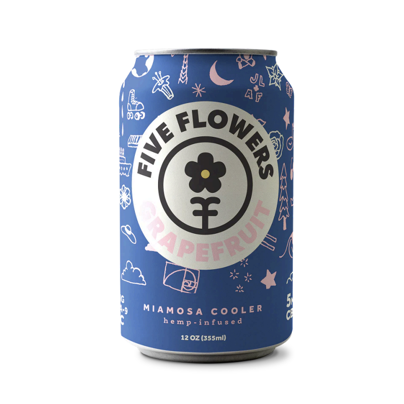 Five Flowers Sparkling Beverages 5mg CBD 5mg THC / Grapefruit